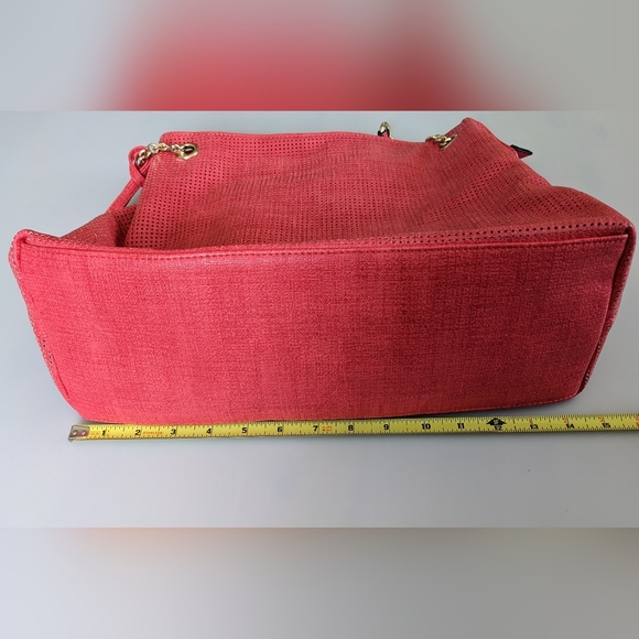 Indie3 Large Coral Red Shoulder Bag With Gold Hardware, Accent Tassel 10x15" - Picture 5 of 12